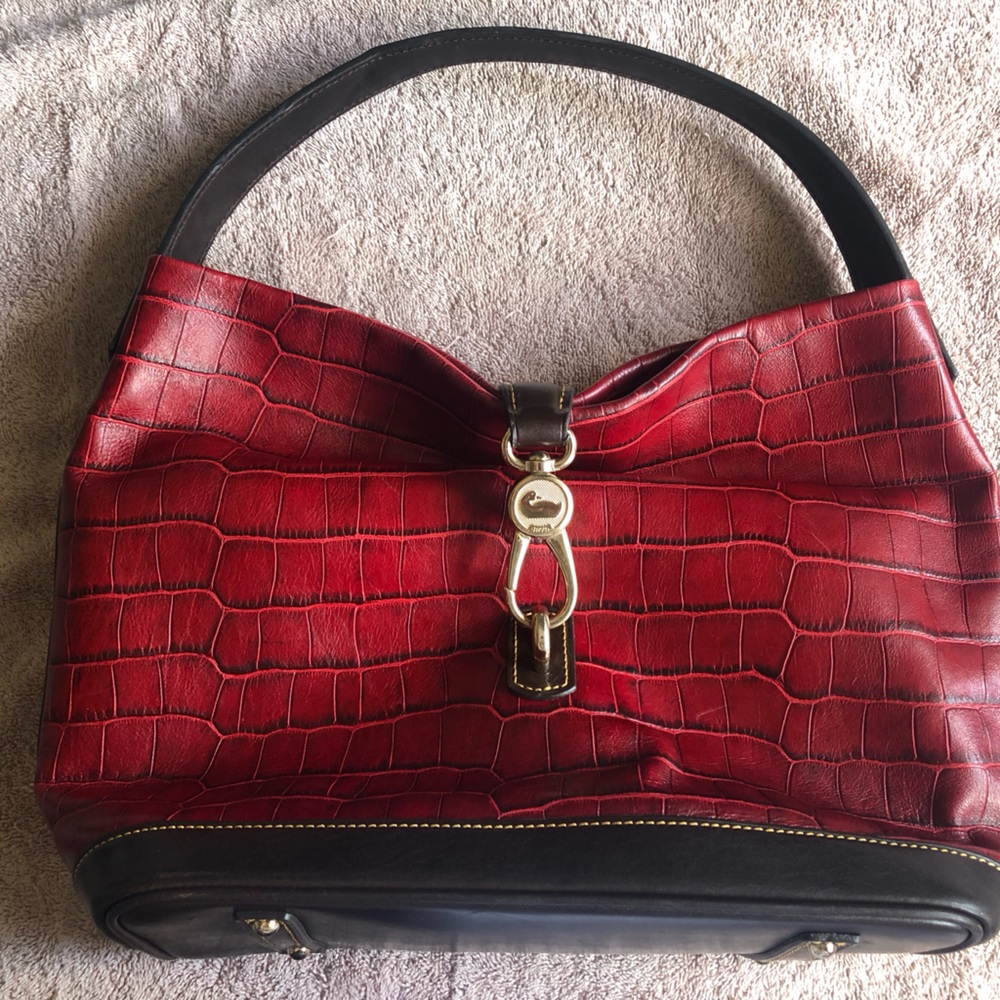 Dooney & Bourke Logo Lock Red Croc Leather Large Hobo Shoulder Bag